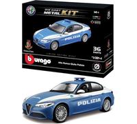 Burago - Model Kit Giulia Polizia - Modèle réaliste Auto à l'échelle 1:24, Licence Officielle Police et Alfa Romeo, âge recommandé 14 Ans