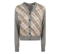 Burberry - Cardigan en laine et soie à panneau Check - Femme - Pulls - Gris - Taille: 36 FR