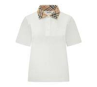 Burberry - Check Collar Cotton Polo - Femme - Tops - Blanc - Taille: 42 FR