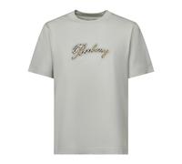 Burberry - Check Cursive Logo Cotton T-shirt - Femme - Tops - Vert - Taille: 40 FR