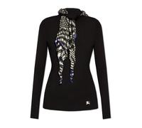 Burberry - Pull en maille côtelée à manches longues avec détail écharpe imprimée - Femme - Pulls - Noir - Taille: 36 FR