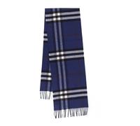 Burberry - Écharpe à franges avec motif à carreaux - Femme - Accessoires - Bleu - Taille: ONE Size