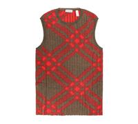 Burberry - Gilet côtelé à intarsia à carreaux - Femme - Pulls - Rouge - Taille: 40 FR