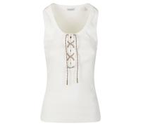Burberry - Check Trim Cotton Blend Tank Top - Femme - Tops - Blanc - Taille: 40 FR