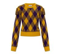 Burberry - Pull en laine à motif argyle - Femme - Pulls - Jaune - Taille: 40 FR
