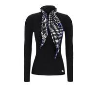 Burberry - Pull en maille côtelée à manches longues avec détail écharpe imprimée - Femme - Pulls - Noir - Taille: 36 FR