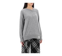 Burberry - Pull Over Oversize en Cachemire avec Détail Épingle à Kilt Métallique - Femme - Pulls - Gris - Taille: 40 FR