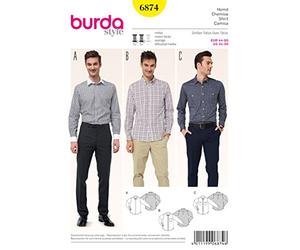 Burda B6874 Patron de Couture Chemise Homme 19 x 13 cm, 44-60, blanc
