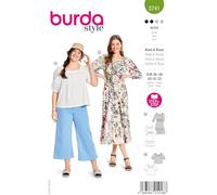 Burda style Patron de couture pour femme #5741 Robe midi et chemisier avec manches raglan volumineuses et volants Taille 36-48