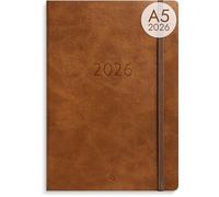 Burde Agency A5 Calendrier semainier 2025/2026 avec couverture en cuir synthétique, design vertical, 176 pages Marron (2026)