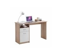 Bureau 1 porte et 1 tiroir 123x50x76,5 cm chêne et blanc