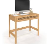 IDMarket Bureau EDHEN 1 tiroir Bois et cannage