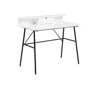 Toilinux - Bureau 1 tiroir et tablette de rangement en MDF et Métal - Blanc/Noir - Florian Blanc