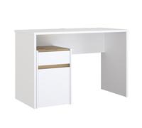 Bureau 110 cm blanc mat et décor bois de chêne avec caisson - ODYSSÉE Meubletmoi