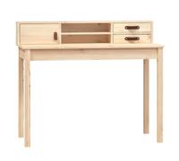 Bureau 110 x 50 x 93 cm en bois massif de pin | Bois de pin massif non traité, cuir synthétique 100 % polyuréthane, design peu encombrant, fixation murale incluse