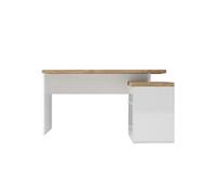 AltoBuy Bureau 138cm avec Retour rangements Blanc laqué Brillant Plateau Aspect Bois Finition Cadiz - Genius