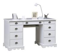 Bureau 2 Caissons Blanc 9 Tiroirs de Style Anglais L 137.5 H 74.7 P 58.3 cm - L 137.5 x l 58.3 x H 74.7 cm Blanc G