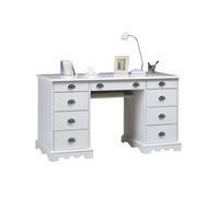 Bureau 2 Caissons Blanc 9 Tiroirs de Style Anglais L 137.5 H 74.7 P 58.3 cm - L 137.5 x l 58.3 x H 74.7 cm