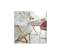 Bureau 2 tiroirs 118x57x76 cm blanc et pieds dorés
