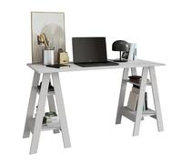 Bureau 2 Tréteaux 4 Niches 4 Etagères Blanc L 135 H 75 P 60 cm