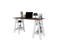 Bureau 2 Tréteaux 4 Niches Blanc et Châtaignier L 135 x l 60 cm