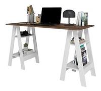 Bureau 2 Tréteaux 4 Niches Blanc et Châtaignier L 135 x l 60 cm