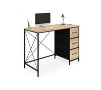 Bureau 3 tiroirs en tissu UTAH bois et noir design industriel