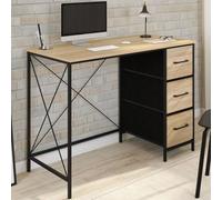 IDMarket – Bureau – 3 tiroirs, tissu Utah, bois et noir, design industriel
