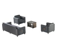 Bureau 4pcs Noir 3 places 2x Fauteuil Marron Table basse Moderne