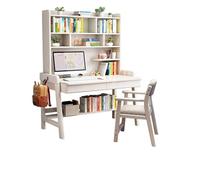Bureau à domicile en bois massif avec bibliothèque intégrée et chaise B, finition blanche, 100 x 60 x 186 cm, parfait pour la chambre ou le bureau, solution de rangement élégante et fonctionnelle