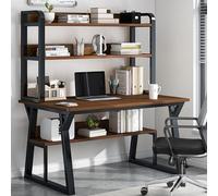 Bureau à Domicile, Table d'étude intégrée avec Support de Rangement, Plateau en Bois et Cadre en Acier épais, Peut être utilisé pour Lire, étudier, Travailler sur Ordinateur et Jouer à des Jeux