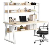 Bureau à Domicile, Table d'étude intégrée avec Support de Rangement, Plateau en Bois et Cadre en Acier épais, Peut être utilisé pour Lire, étudier, Travailler sur Ordinateur et Jouer à des Jeux