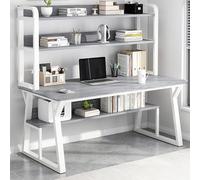 Bureau à Domicile, Table d'étude intégrée avec Support de Rangement, Plateau en Bois et Cadre en Acier épais, Peut être utilisé pour Lire, étudier, Travailler sur Ordinateur et Jouer à des Jeux