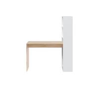 Bureau ADELE avec étagère de rangement réversible intégrée L120cm X P53cm X H144cm - Blanc et Bois