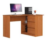 Bureau AKORD d'angle droit B16 Aulne 124 cm 3 tiroirs façade Aulne 2 étagères 124x85x77 cm