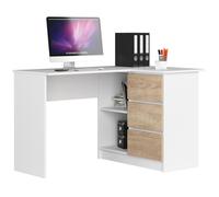 Bureau AKORD d'angle droit B16 Blanc 124 cm 3 tiroirs façade Chêne Sonoma 2 étagères 124x85x77 cm