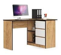 Bureau AKORD d'angle droit B16 Chêne Craft 124 cm 3 tiroirs façade Blanche 2 étagères 124x85x77 cm Chêne Craft / Blanc G