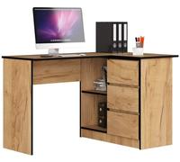 Bureau akord d'angle droit b16 chêne craft 124 cm 3 tiroirs façade chêne craft 2 étagères 124x85x77 cm Bois G