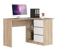 Bureau AKORD d'angle droit B16 Chêne Sonoma 124 cm 3 tiroirs façade Blanche 2 étagères 124x85x77 cm Chêne Sonoma / Blanc G