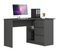 Bureau AKORD d'angle droit B16 Gris Graphite 124 cm 3 tiroirs façade Gris Graphite 2 étagères 124x85x77 cm