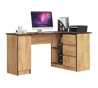 Bureau AKORD d'angle droit B20 Chêne Craft 155 cm 1 porte 3 tiroirs façade Chêne Craft 4 étagères 155x85x77 cm