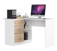 Bureau akord d'angle gauche b16 blanc 124 cm 3 tiroirs façade chêne sonoma 2 étagères 124x85x77 cm Bois G