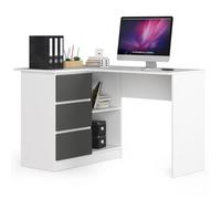 Bureau AKORD d'angle gauche B16 Blanc 124 cm 3 tiroirs façade Gris Graphite 2 étagères 124x85x77 cm