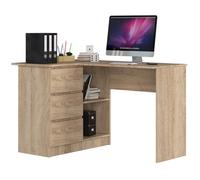 Bureau AKORD d'angle gauche B16 Chêne Sonoma 124 cm 3 tiroirs façade Chêne Sonoma 2 étagères 124x85x77 cm