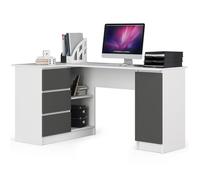 Bureau AKORD d'angle gauche B20 Blanc 155 cm 1 porte 3 tiroirs façade Gris Graphite 4 étagères 155x85x77 cm