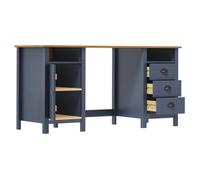 Bureau - AKOZON - Hill - Bois de pin massif - 3 tiroirs - 150x50x74 cm - Gris et marron miel