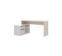 Bureau angulaire coloris naturel/blanc brillant - Longueur 139 x Profondeur 92 x Hauteur 75 cm -PEGANE- naturel/blanc brillant
