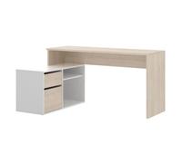 Bureau angulaire coloris naturel/blanc brillant - Longueur 139 x Profondeur 92 x Hauteur 75 cm -PEGANE- naturel/blanc brillant