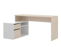 Bureau angulaire coloris naturel/blanc brillant - Longueur 139 x Profondeur 92 x Hauteur 75 cm -PEGANE- naturel/blanc brillant