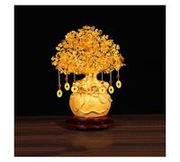 Bureau Arbre à argent Feng Shui en cristal de quartz citrine Bonsaï fortune chinois avec pièces porte-bonheur for la richesse et chance Décoration maison Cadeaux créatifs Décoration(Grand)